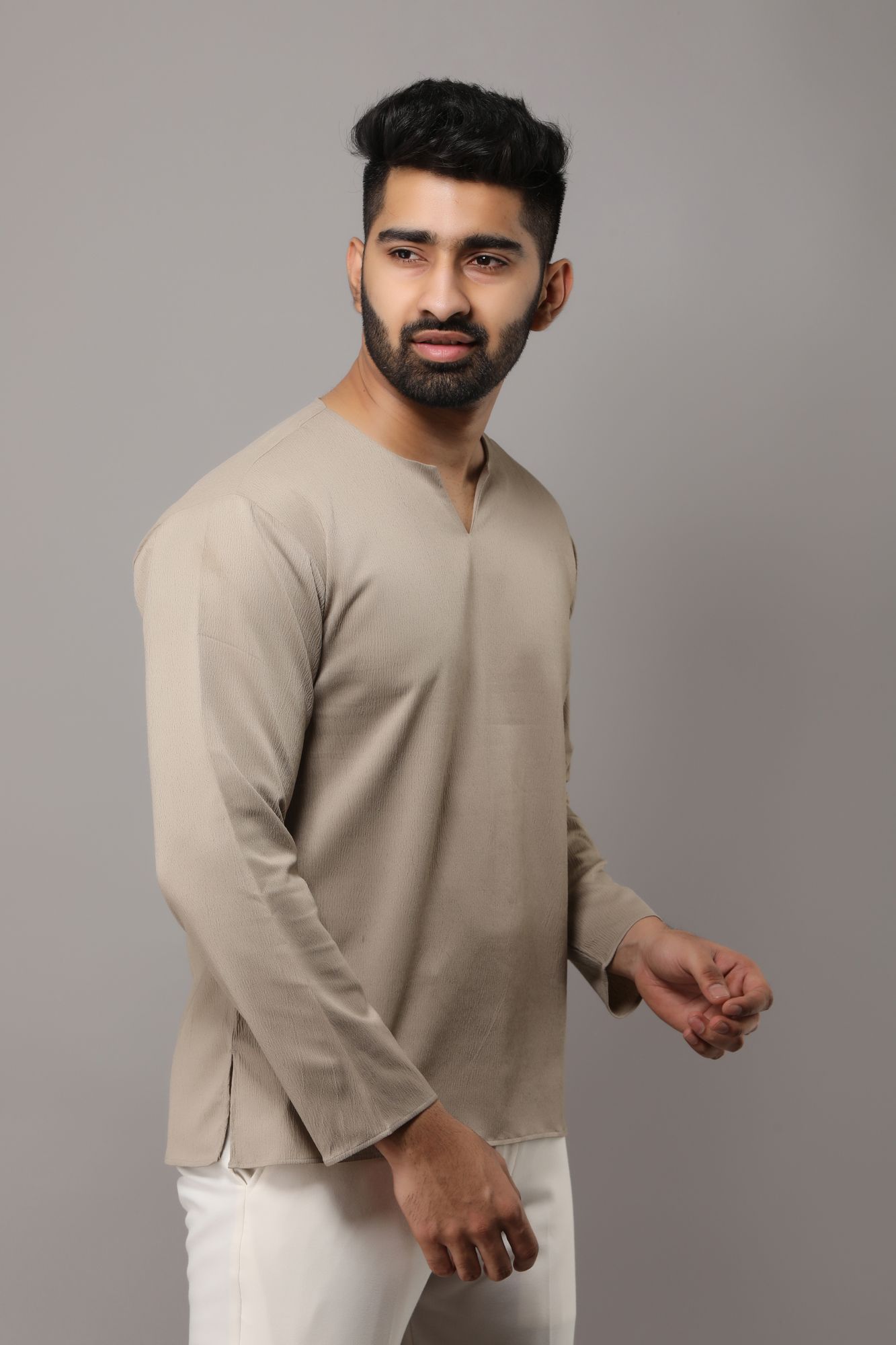Mens Textured Short Kurta