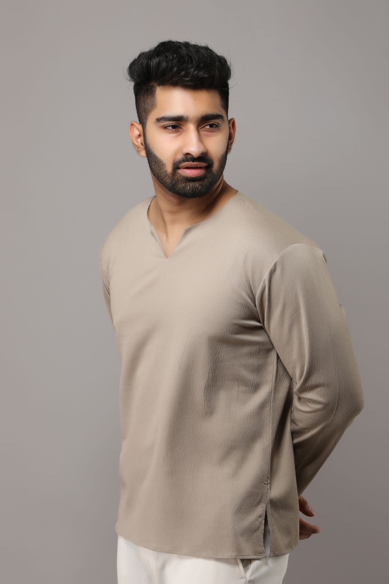 Mens Textured Short Kurta