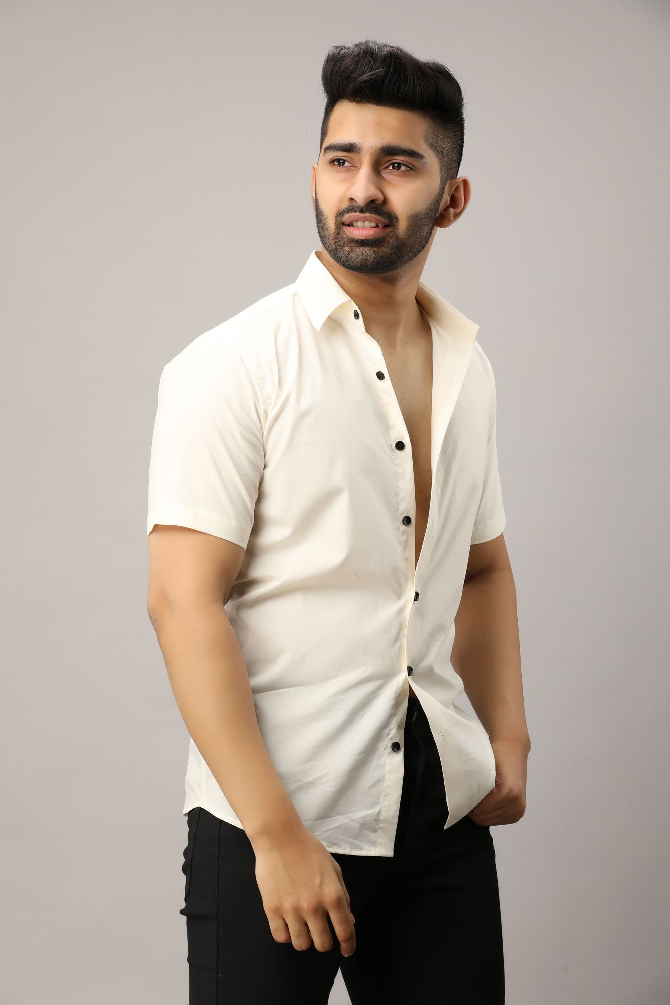 Mens Half Sleeve Shirt In Off White