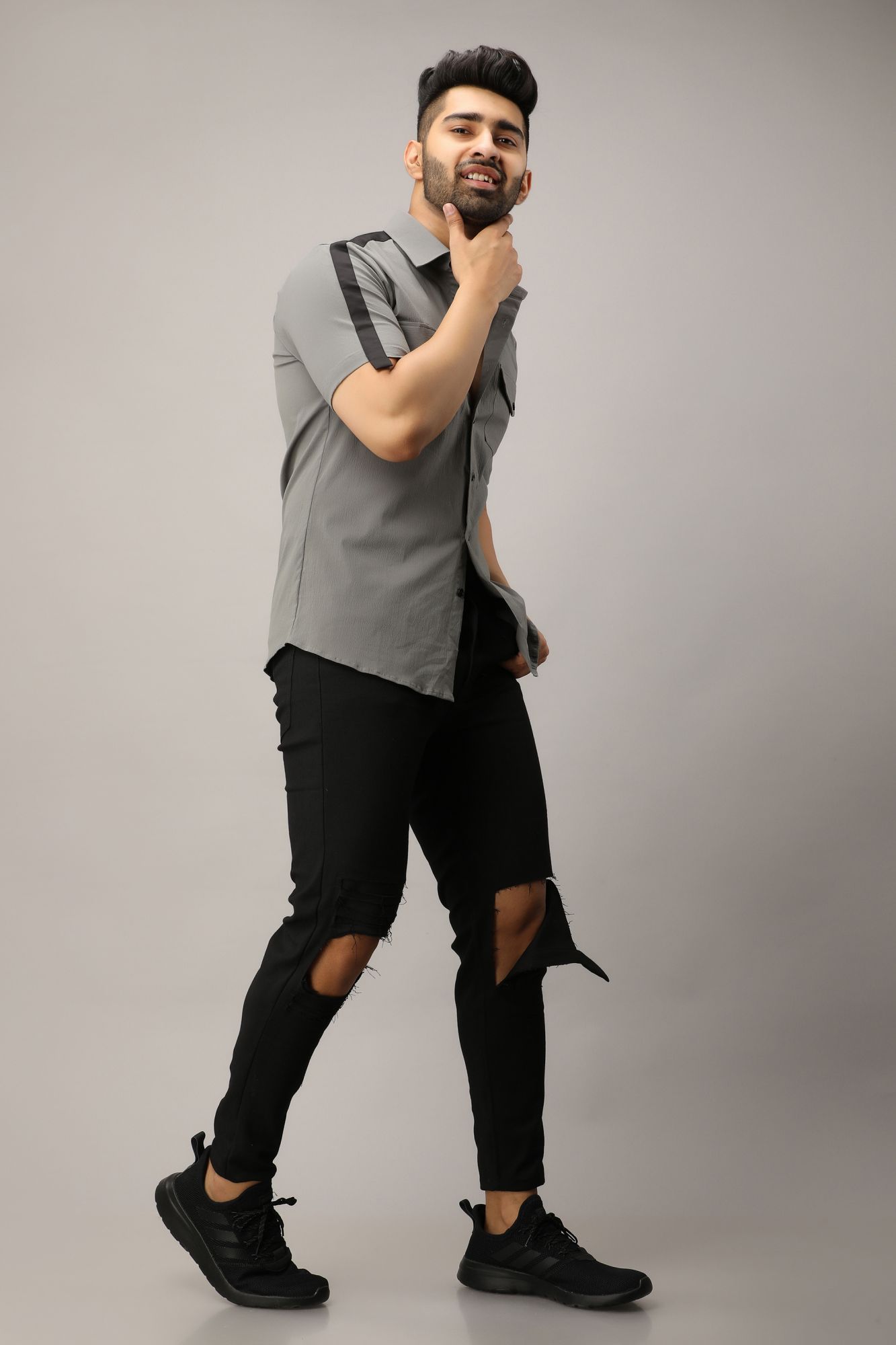 Mens Side Taped Shirt In Grey