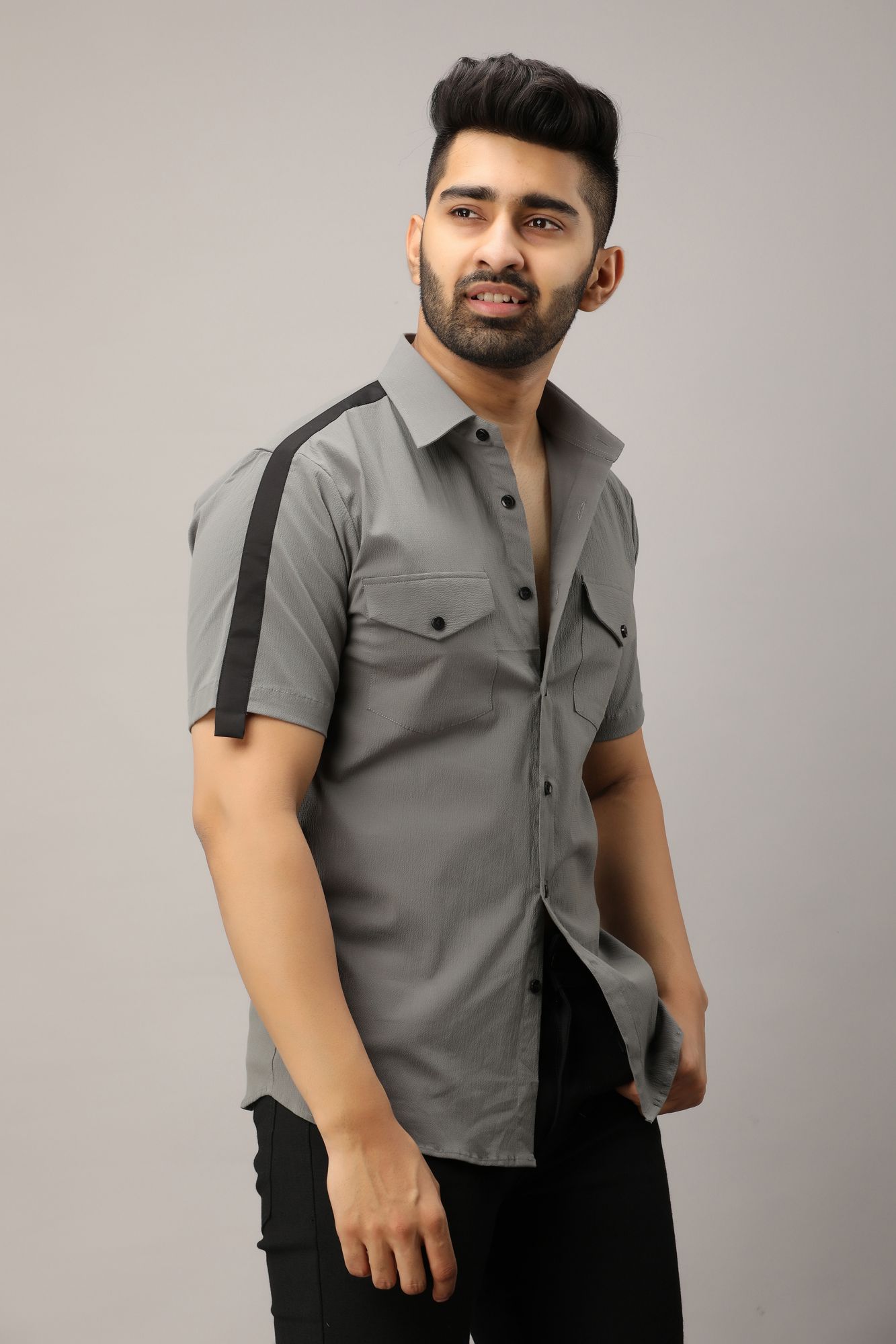 Mens Side Taped Shirt In Grey