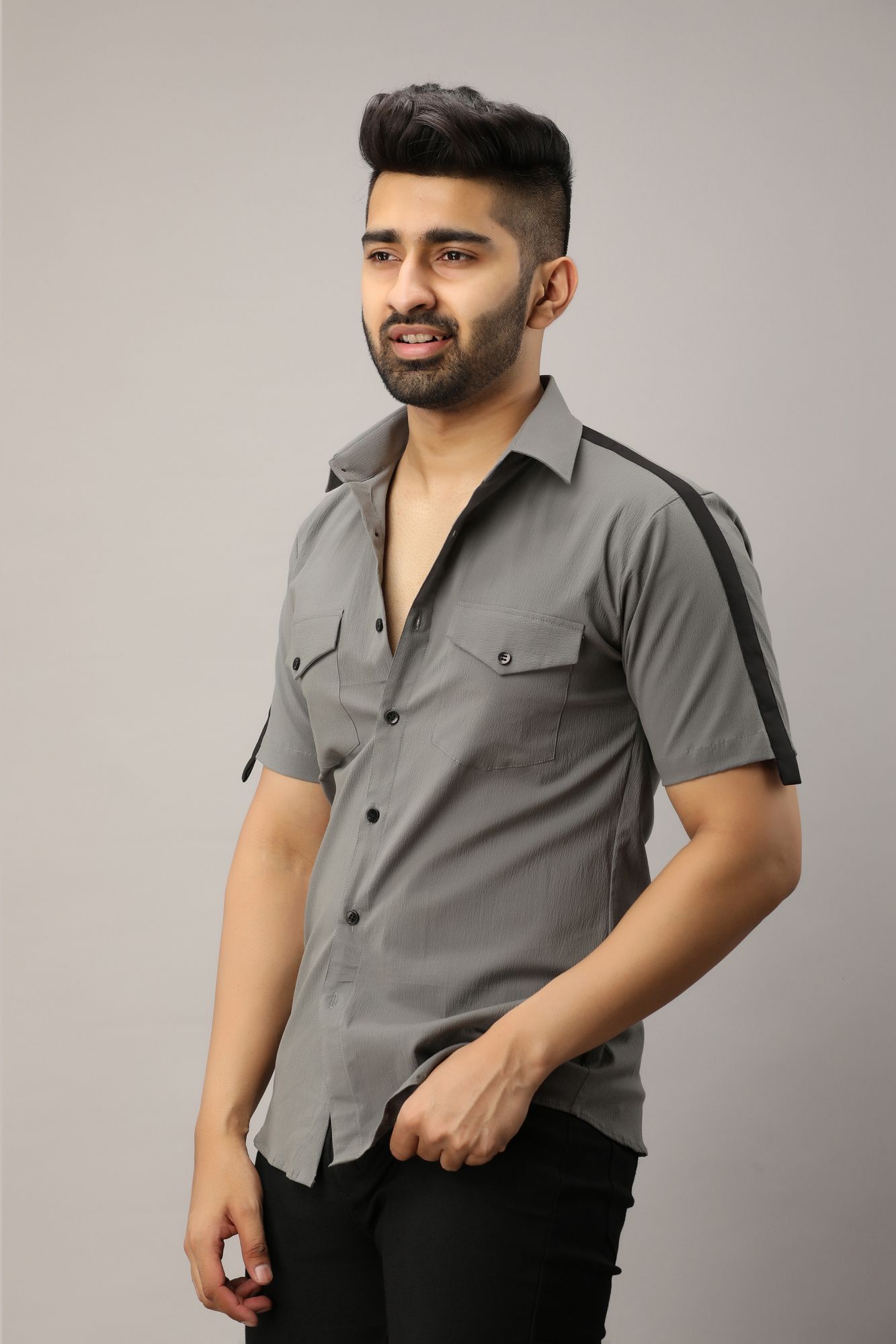 Mens Side Taped Shirt In Grey