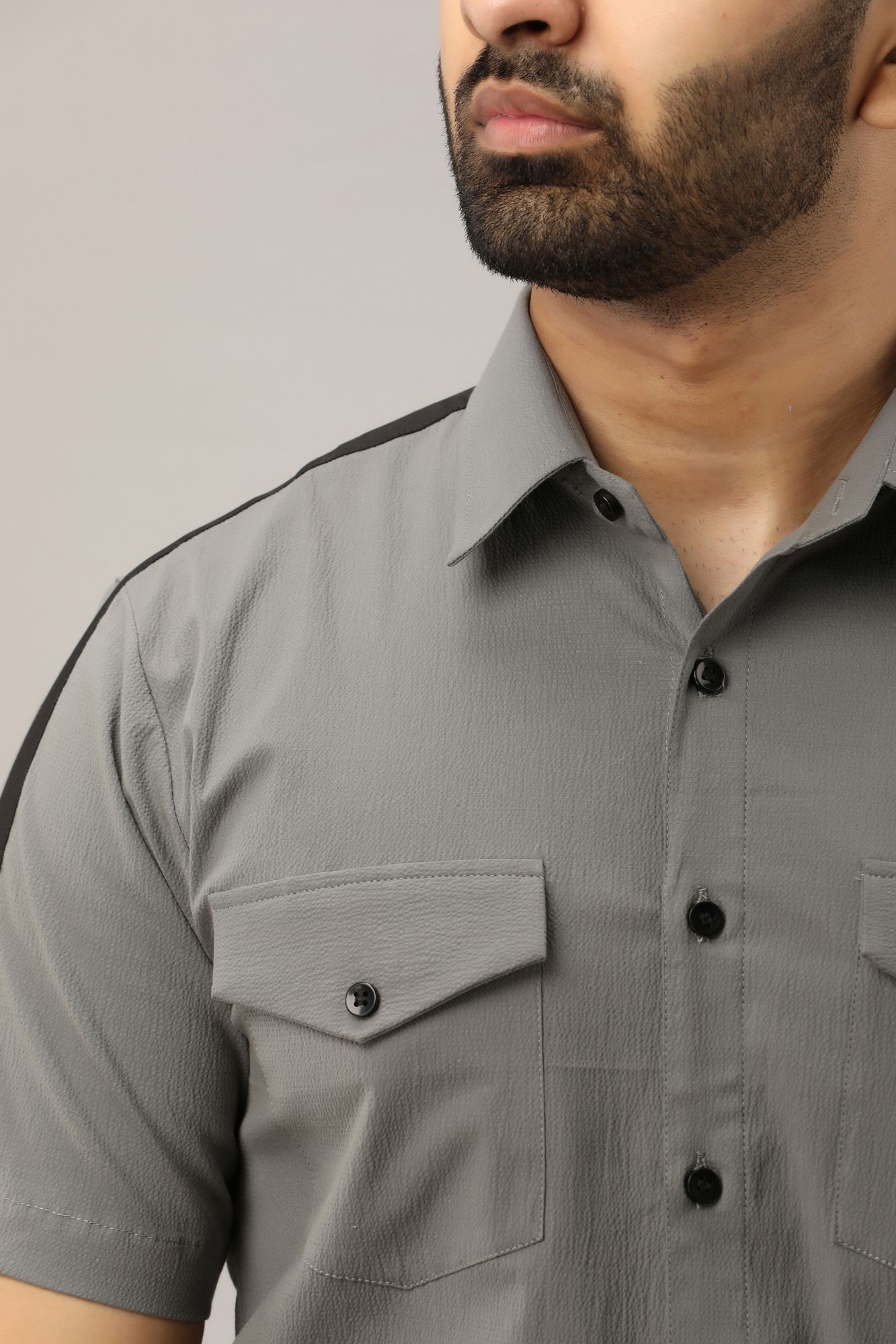 Mens Side Taped Shirt In Grey