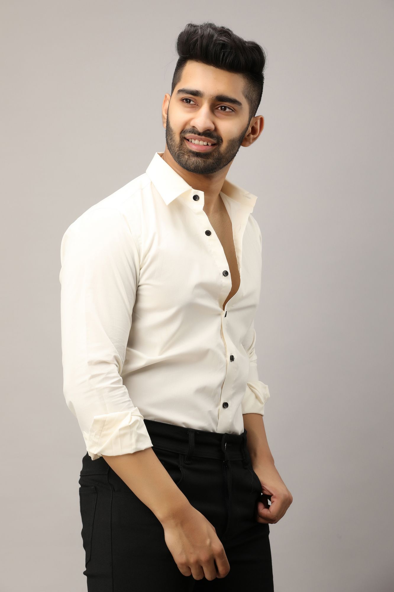 Mens Slim Fit Shirt in Off White