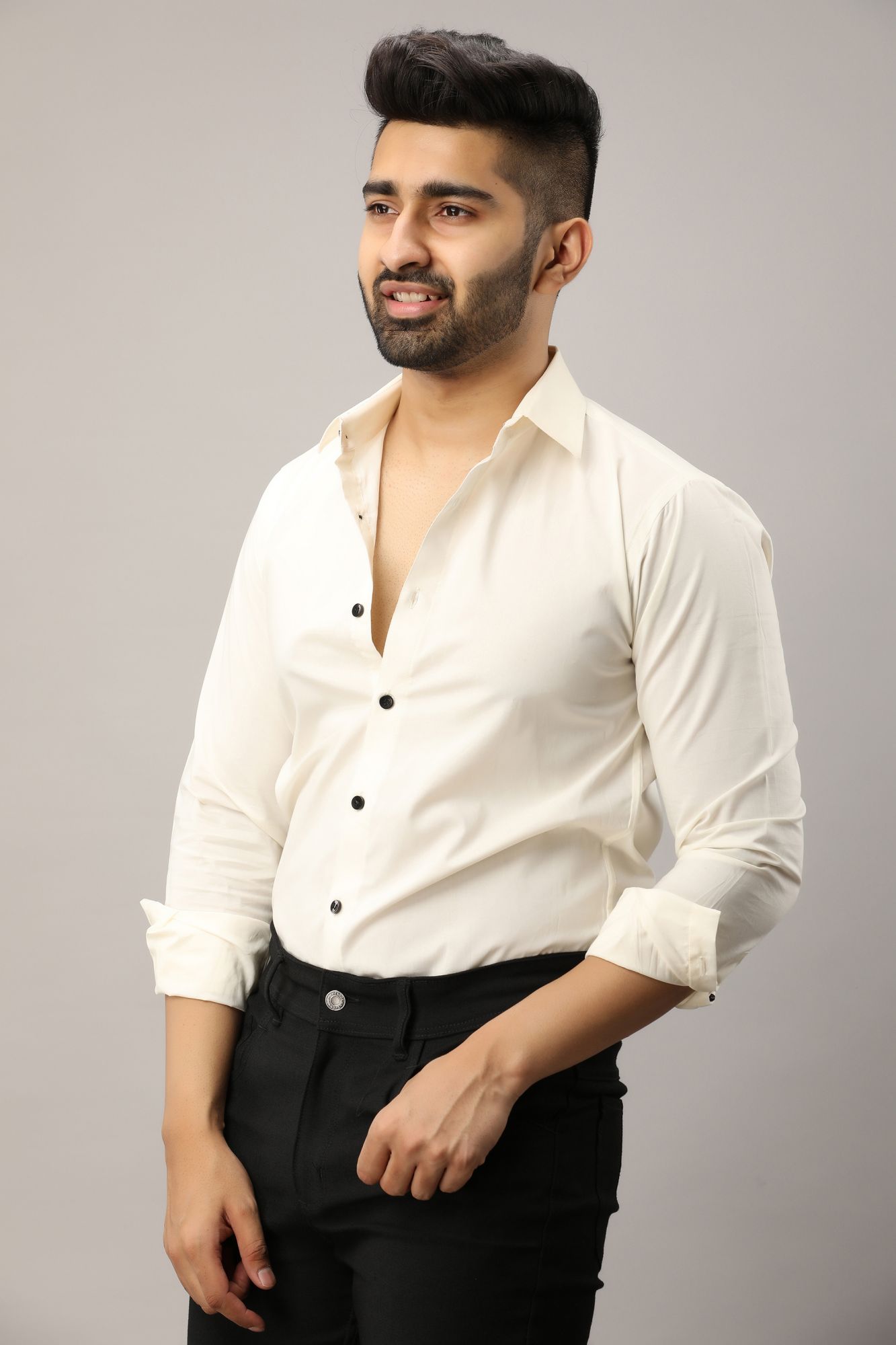 Mens Slim Fit Shirt in Off White