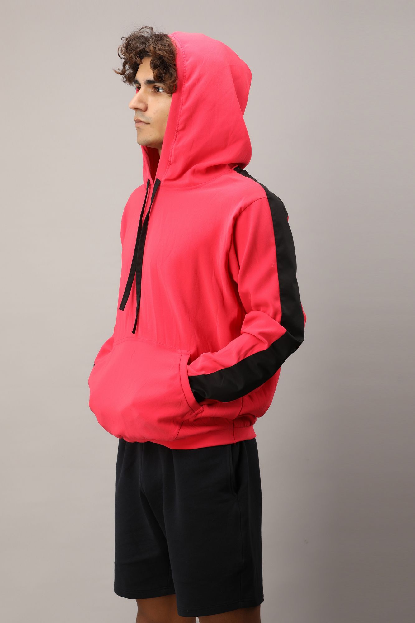 Mens Pink Side Taped Hoodie