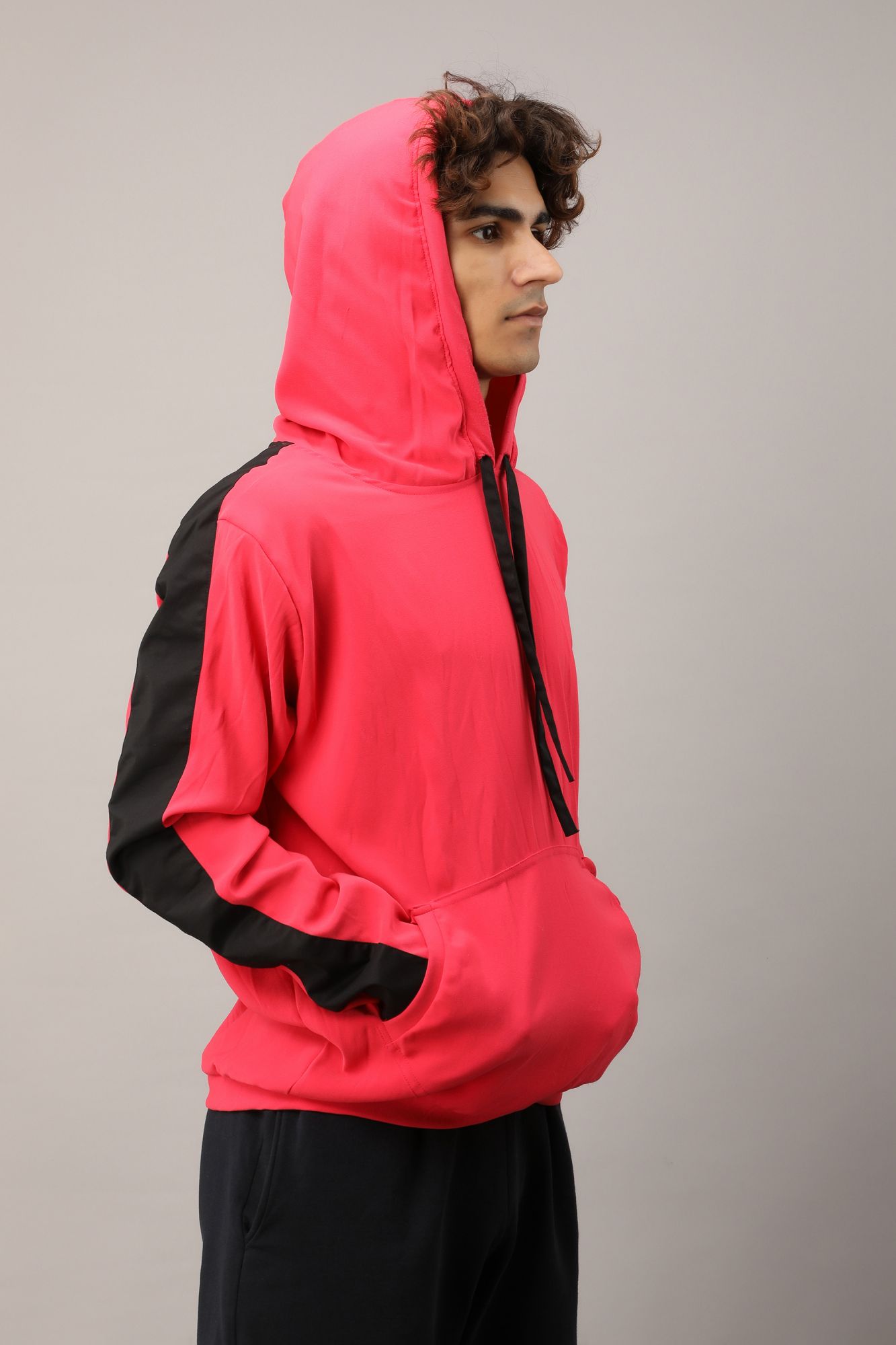 Mens Pink Side Taped Hoodie