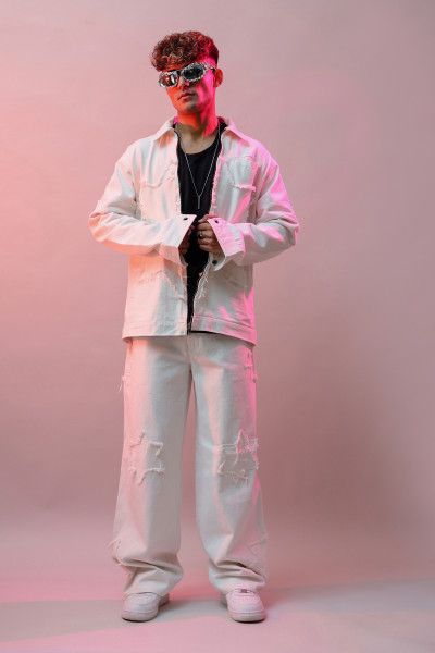 Star Patch White Denim Jacket
