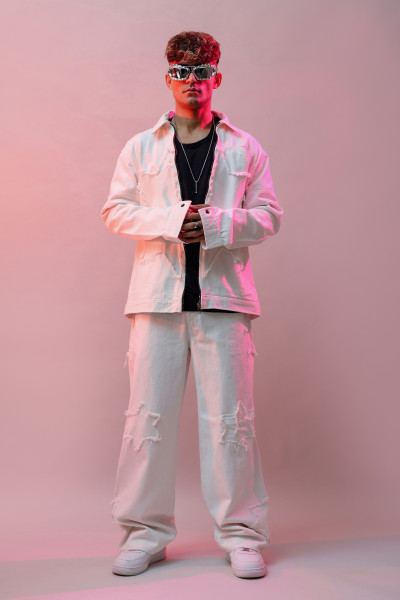 Star Patch White Denim Jacket