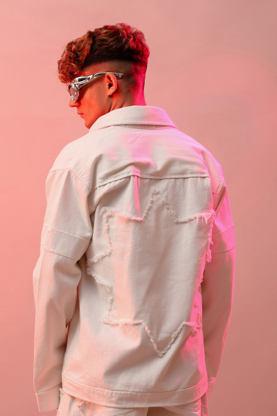Star Patch White Denim Jacket
