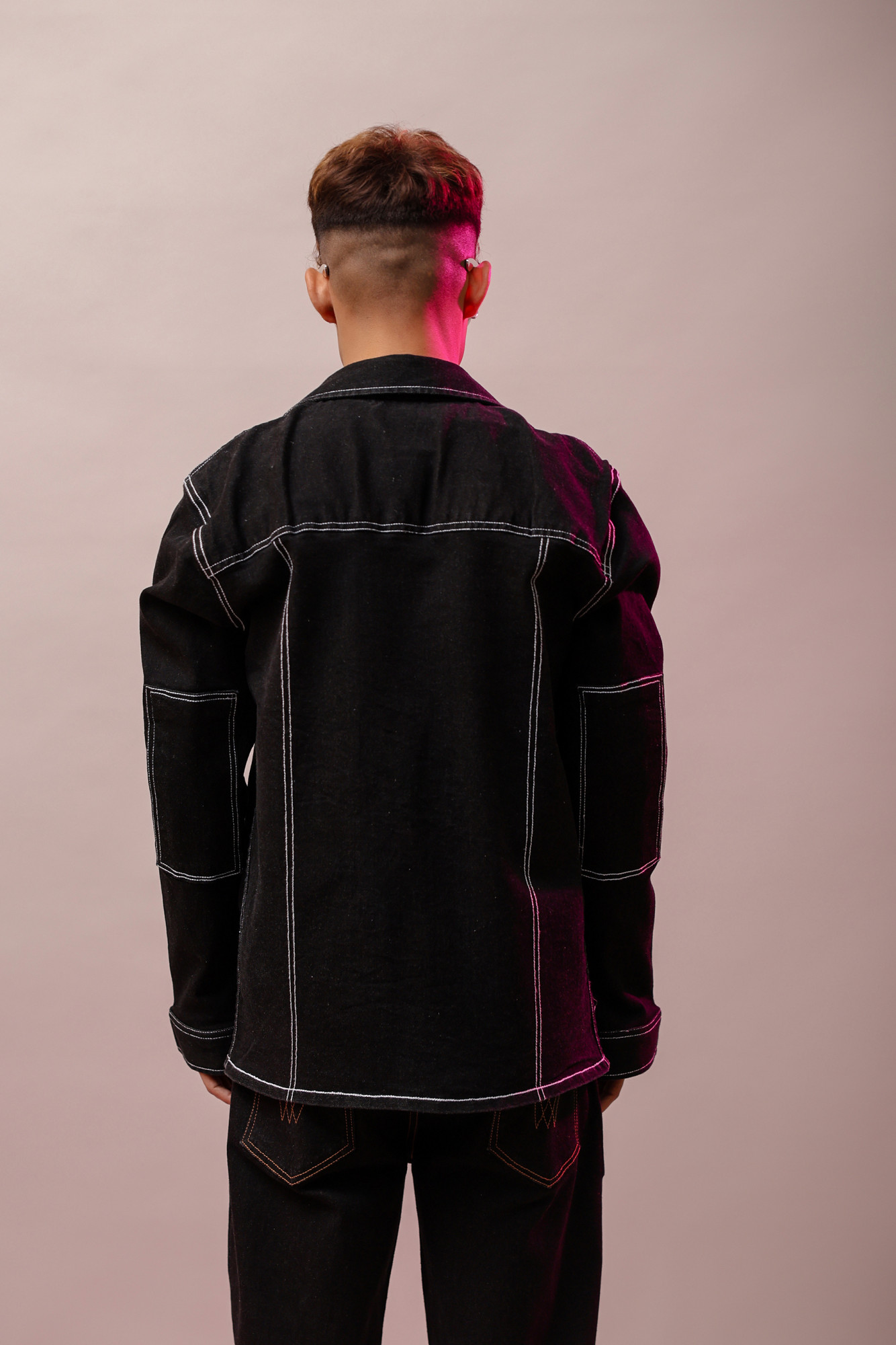 White Threaded Denim Jacket In Black