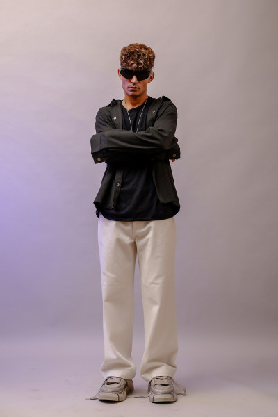 Cotton Lycra Shacket In Grey