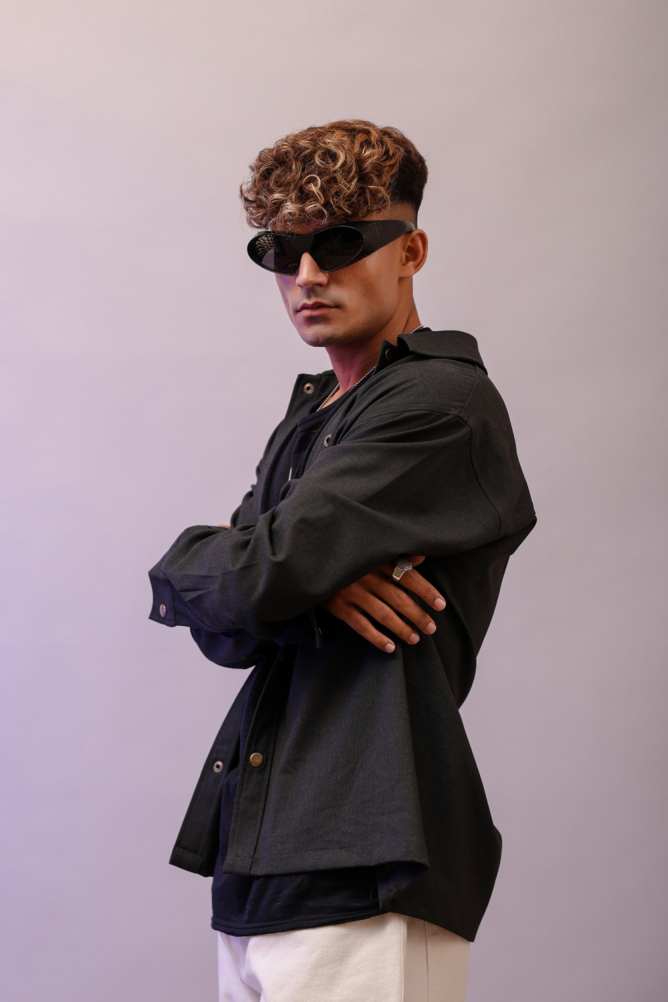 Cotton Lycra Shacket In Grey