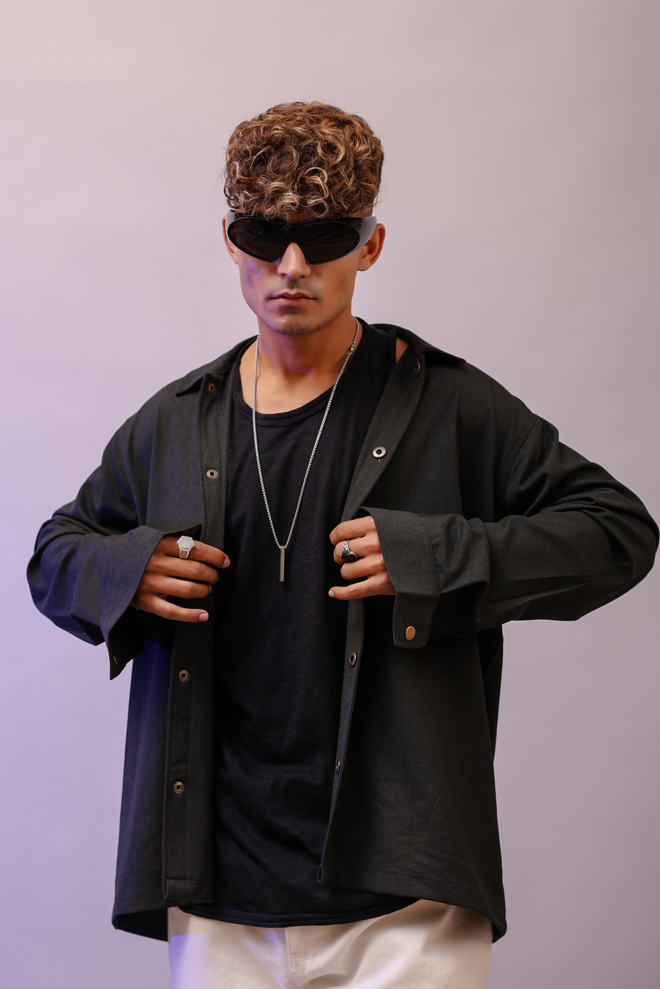 Cotton Lycra Shacket In Grey