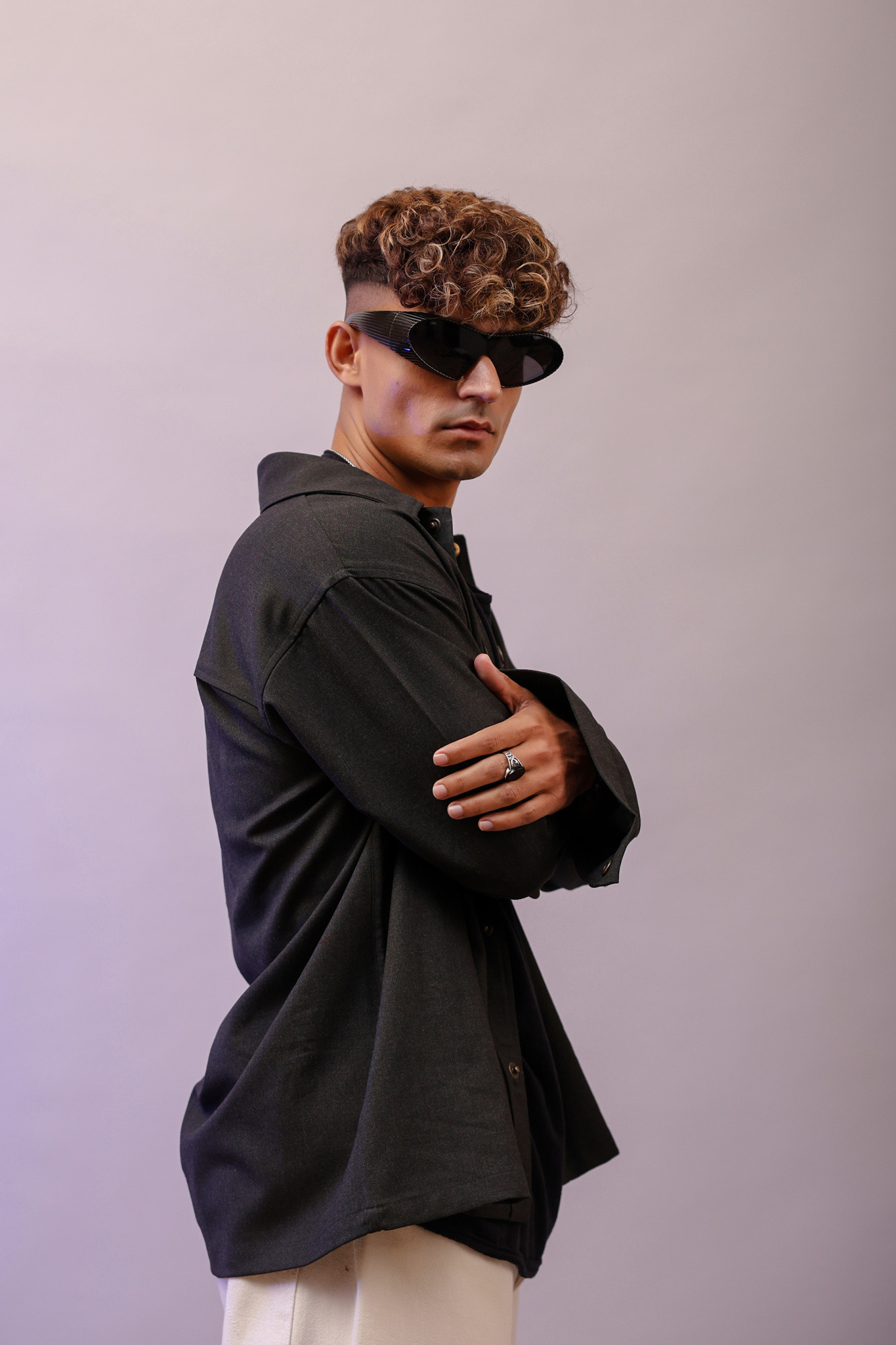 Cotton Lycra Shacket In Grey