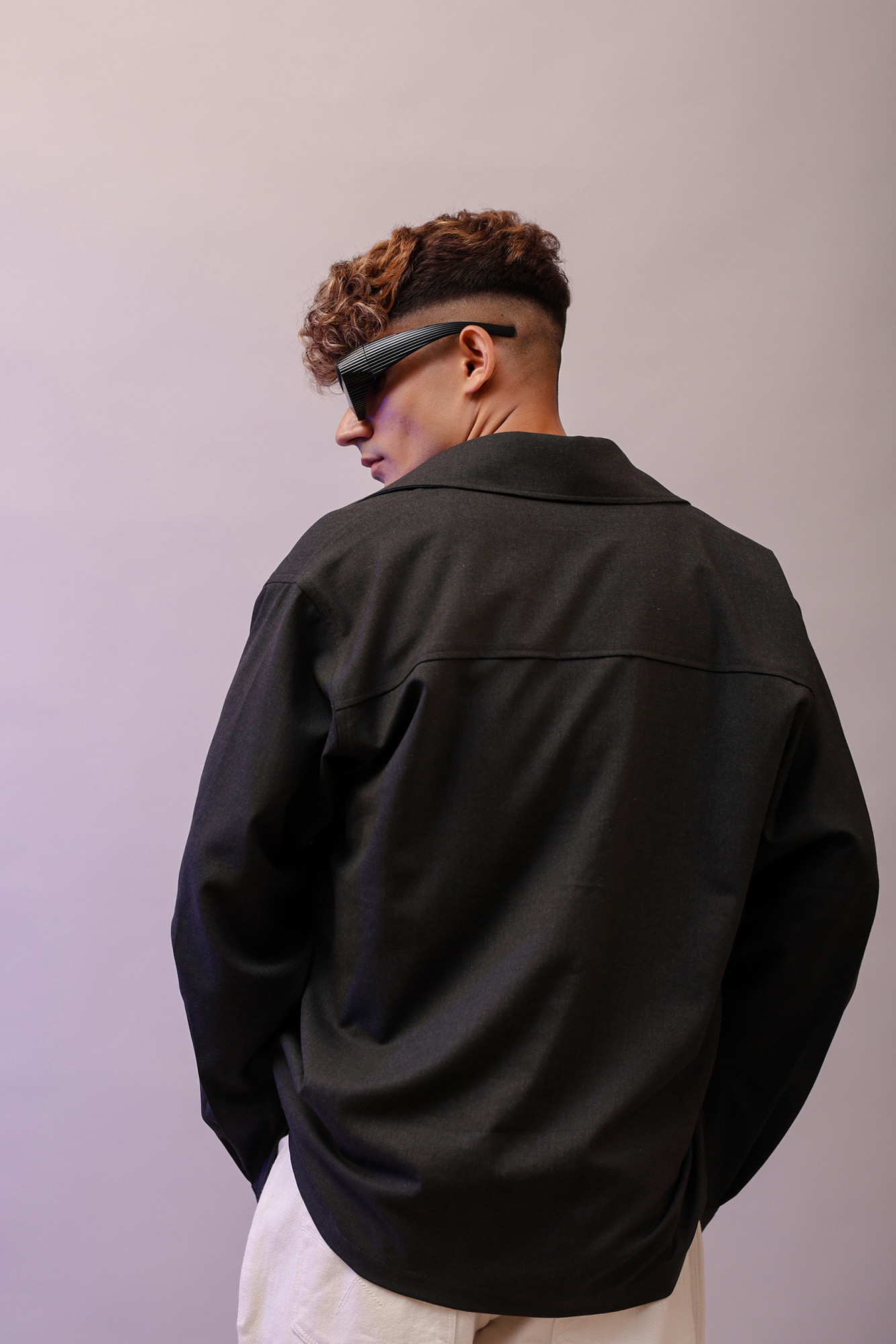 Cotton Lycra Shacket In Grey