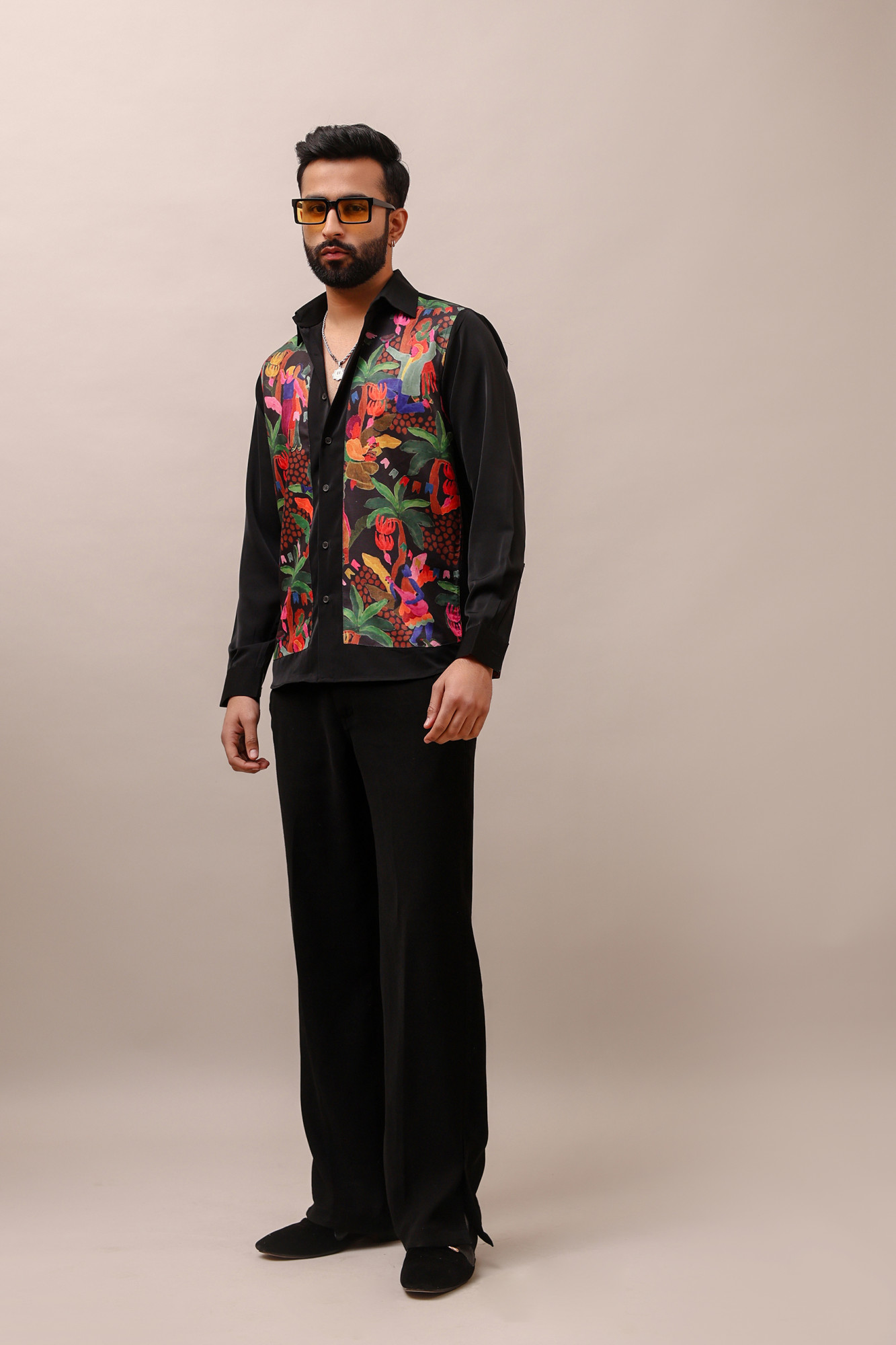 Patched Motif Shirt In Black