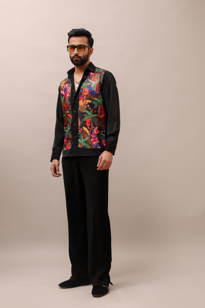 Patched Motif Shirt In Black