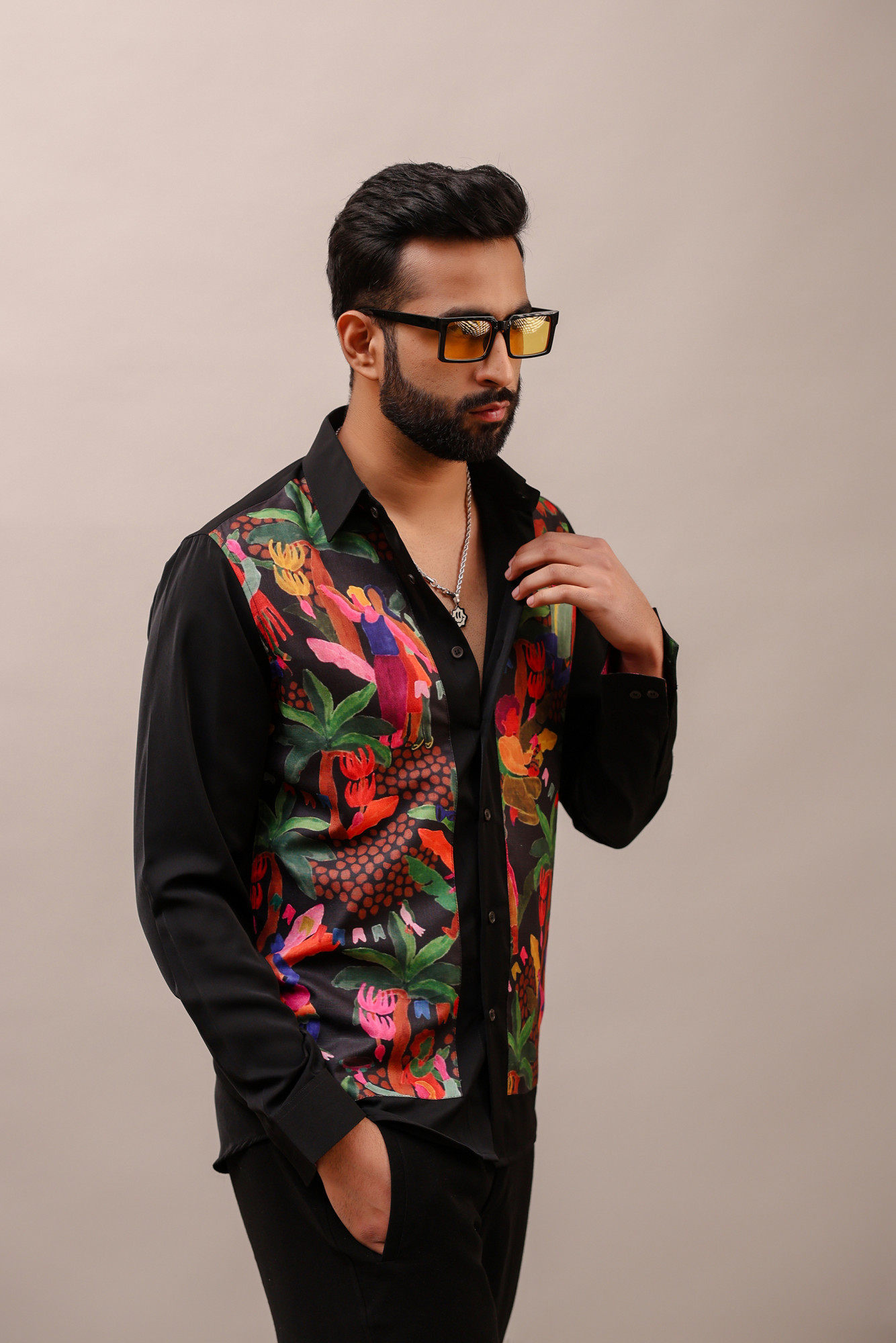 Patched Motif Shirt In Black