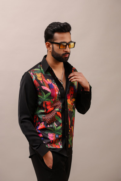 Patched Motif Shirt In Black