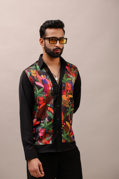 Patched Motif Shirt In Black