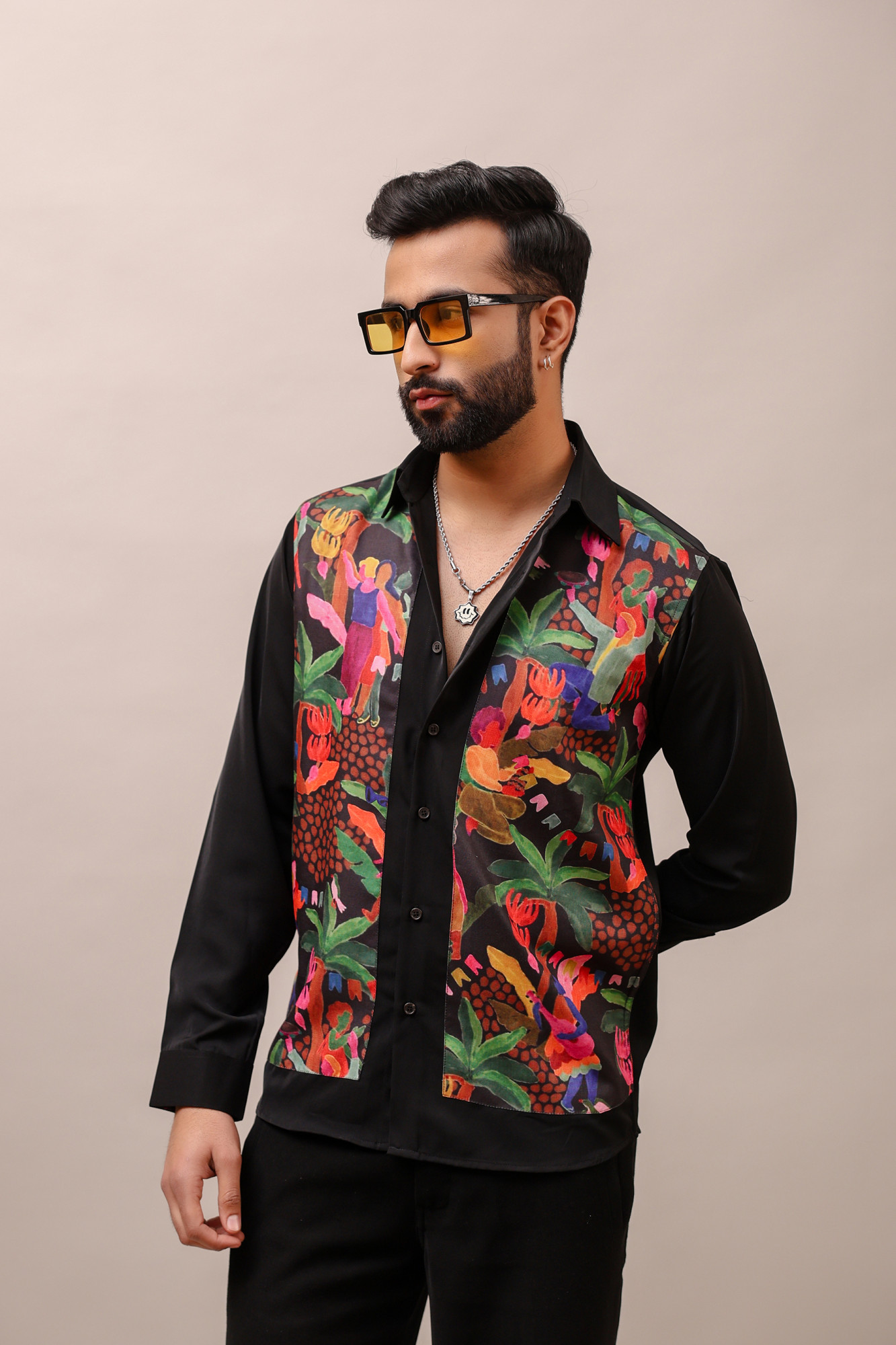 Patched Motif Shirt In Black