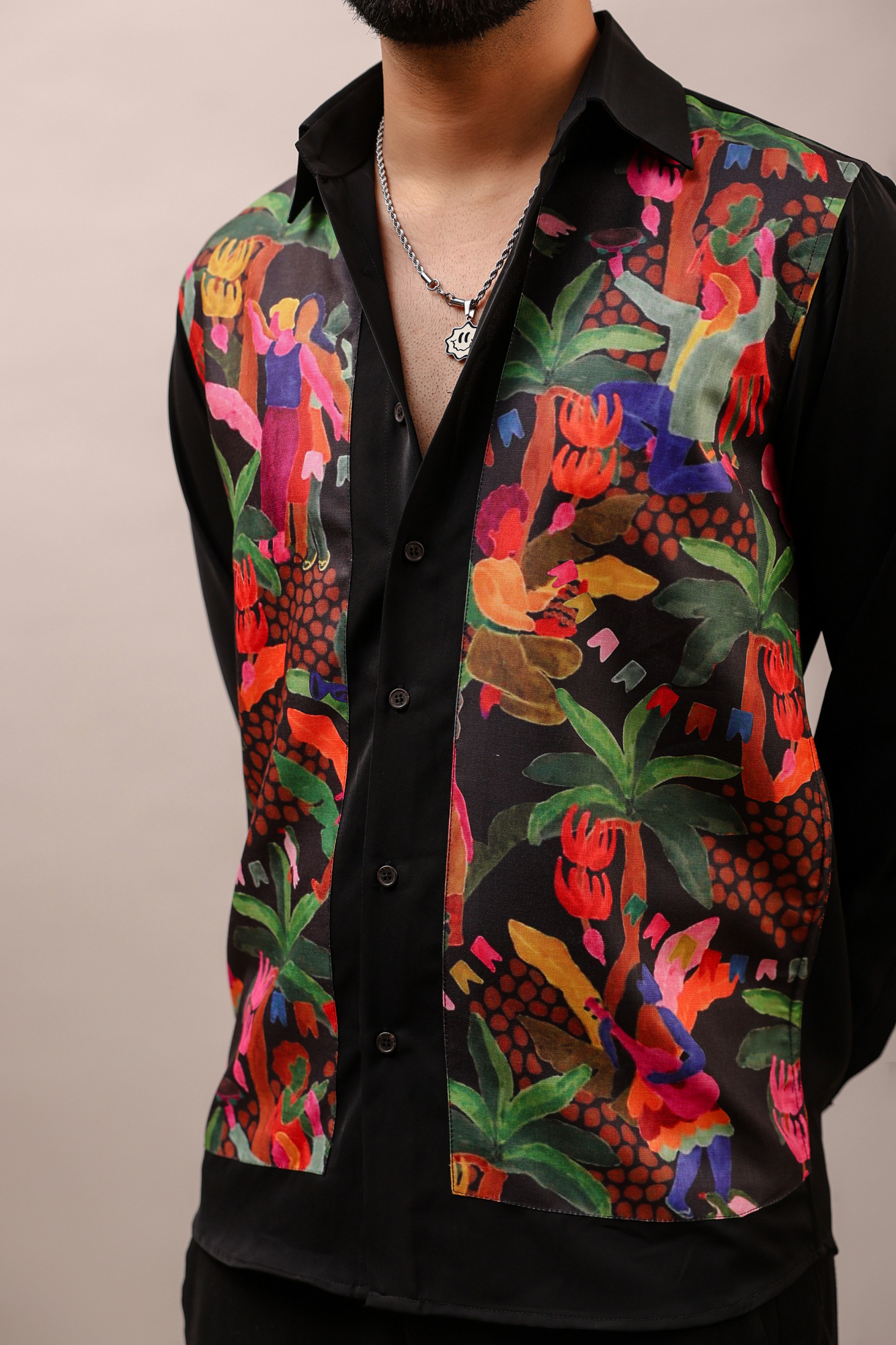 Patched Motif Shirt In Black