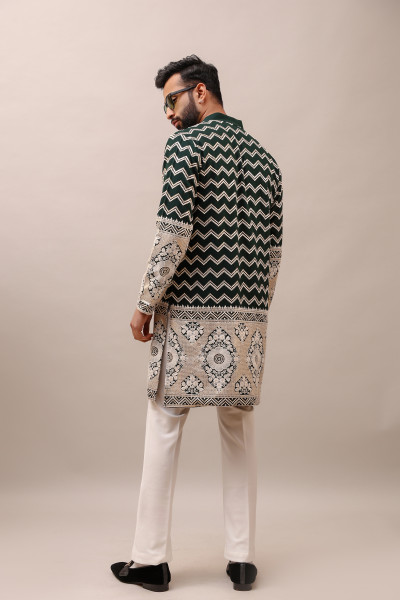 Embroidered Kurta In Dark Green