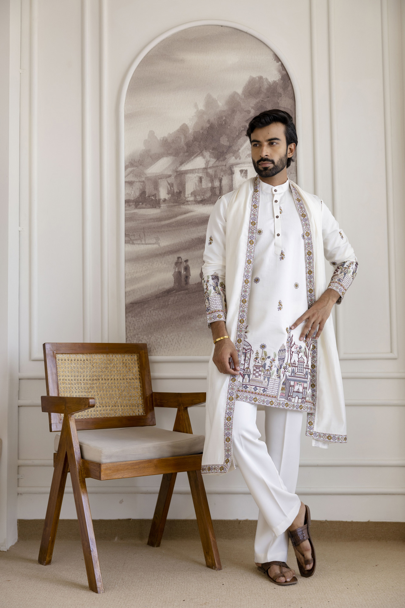 Embroidered Kurta with Dupatta In White