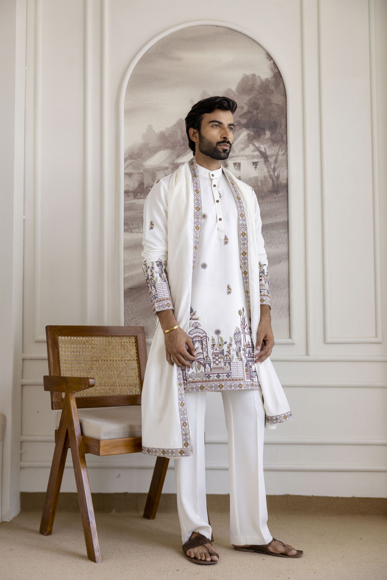 Embroidered Kurta with Dupatta In White