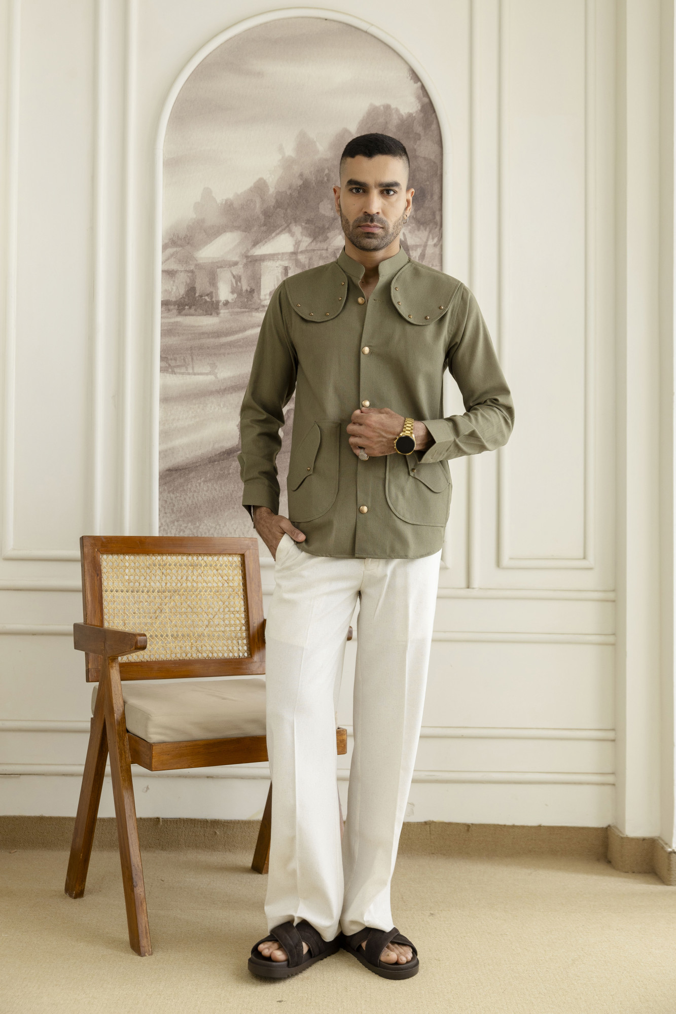 Royal Linen Shacket In Olive