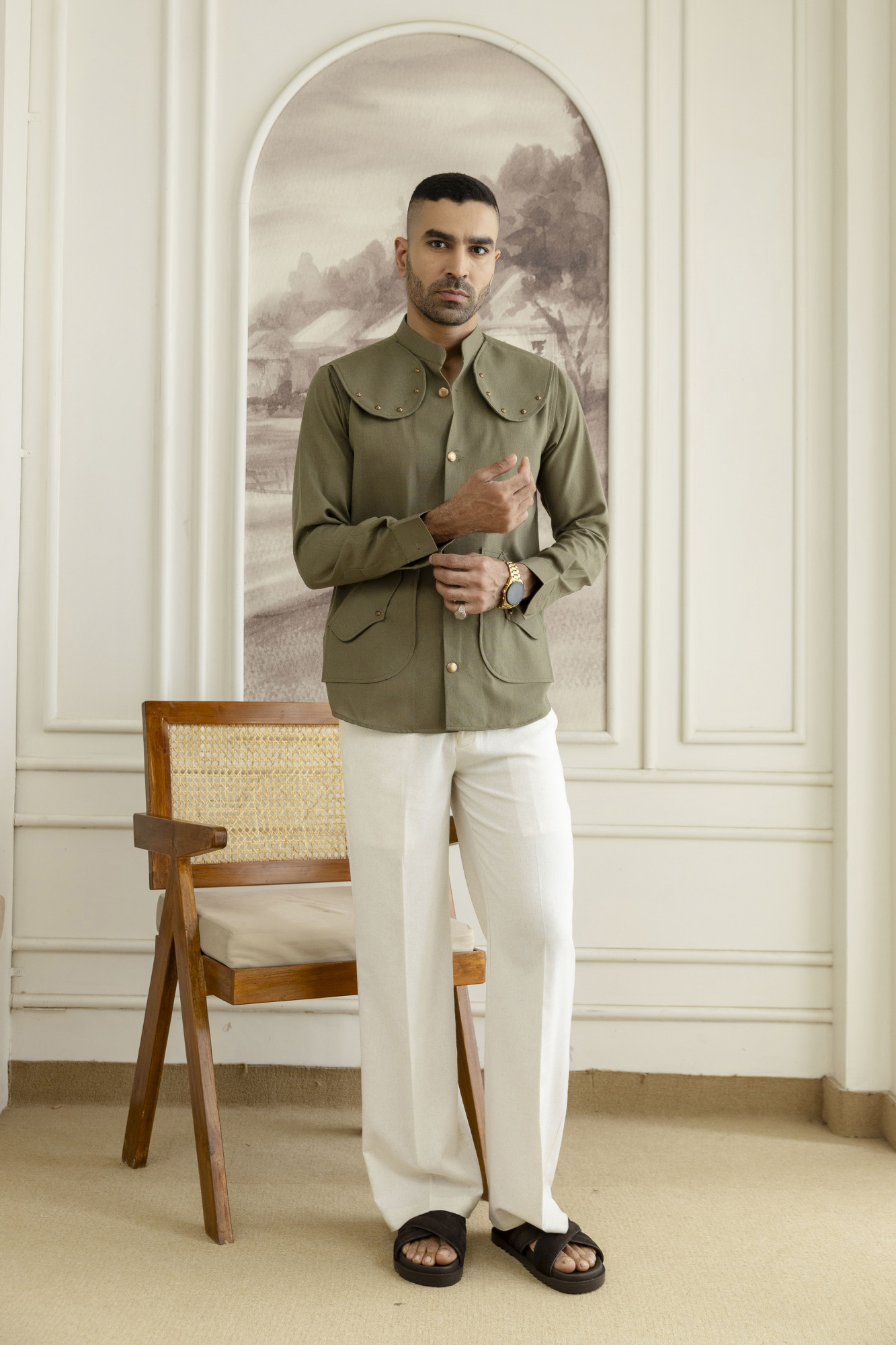 Royal Linen Shacket In Olive