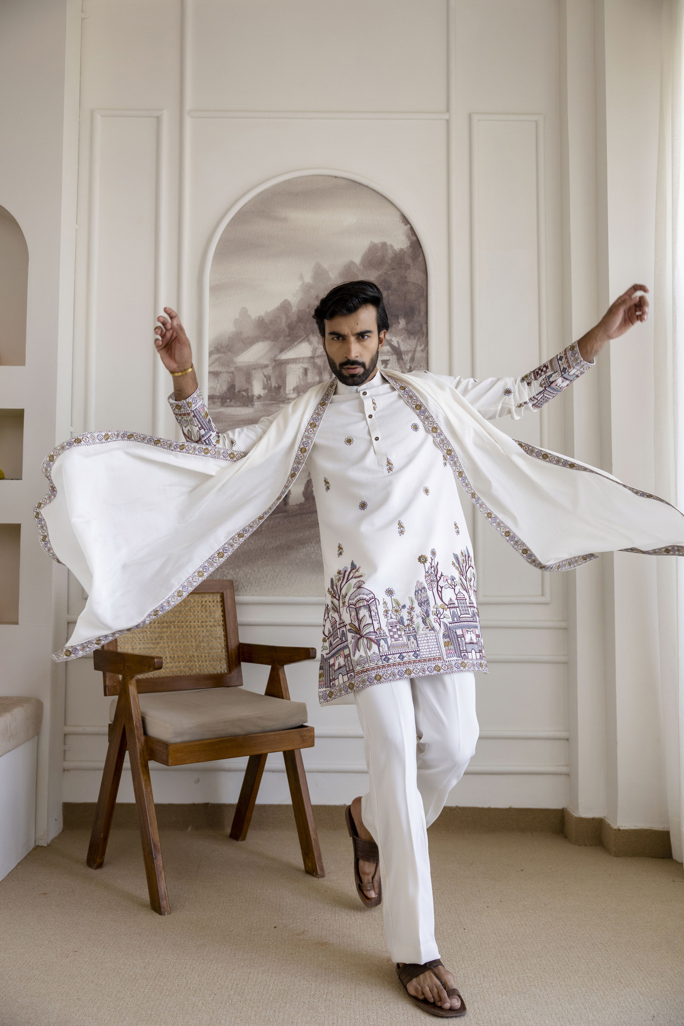 Embroidered Kurta with Dupatta In White