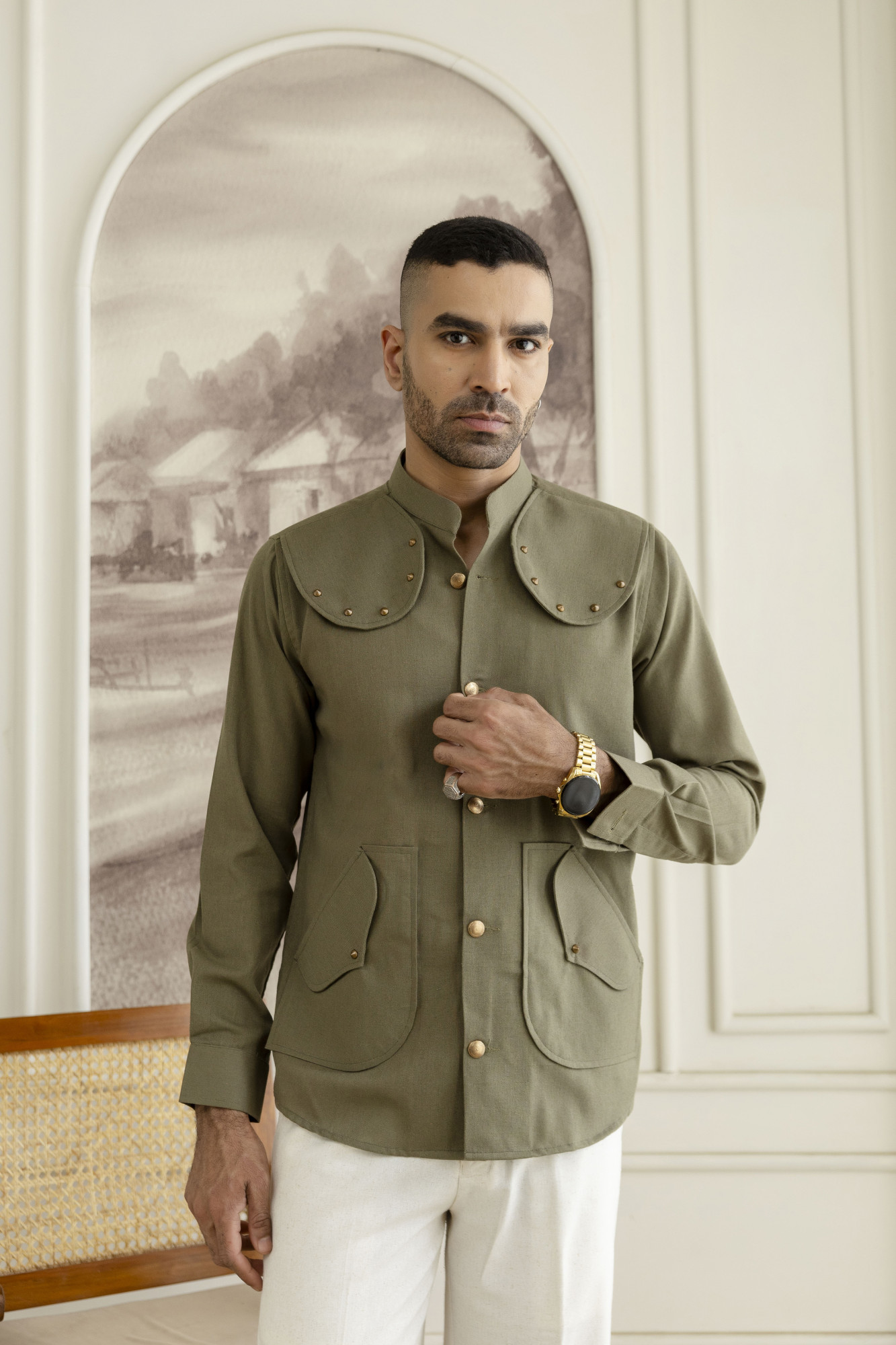 Royal Linen Shacket In Olive