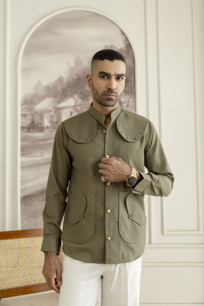 Royal Linen Shacket In Olive