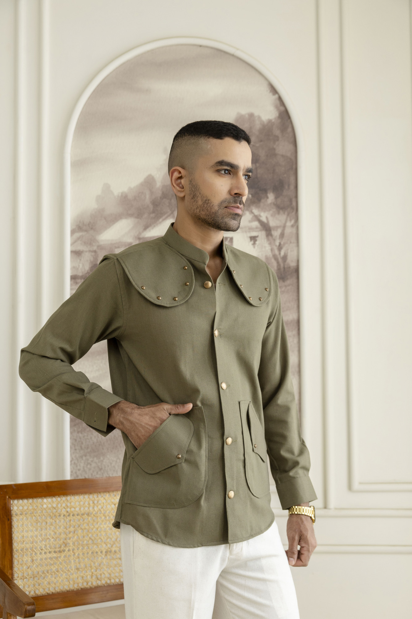 Royal Linen Shacket In Olive