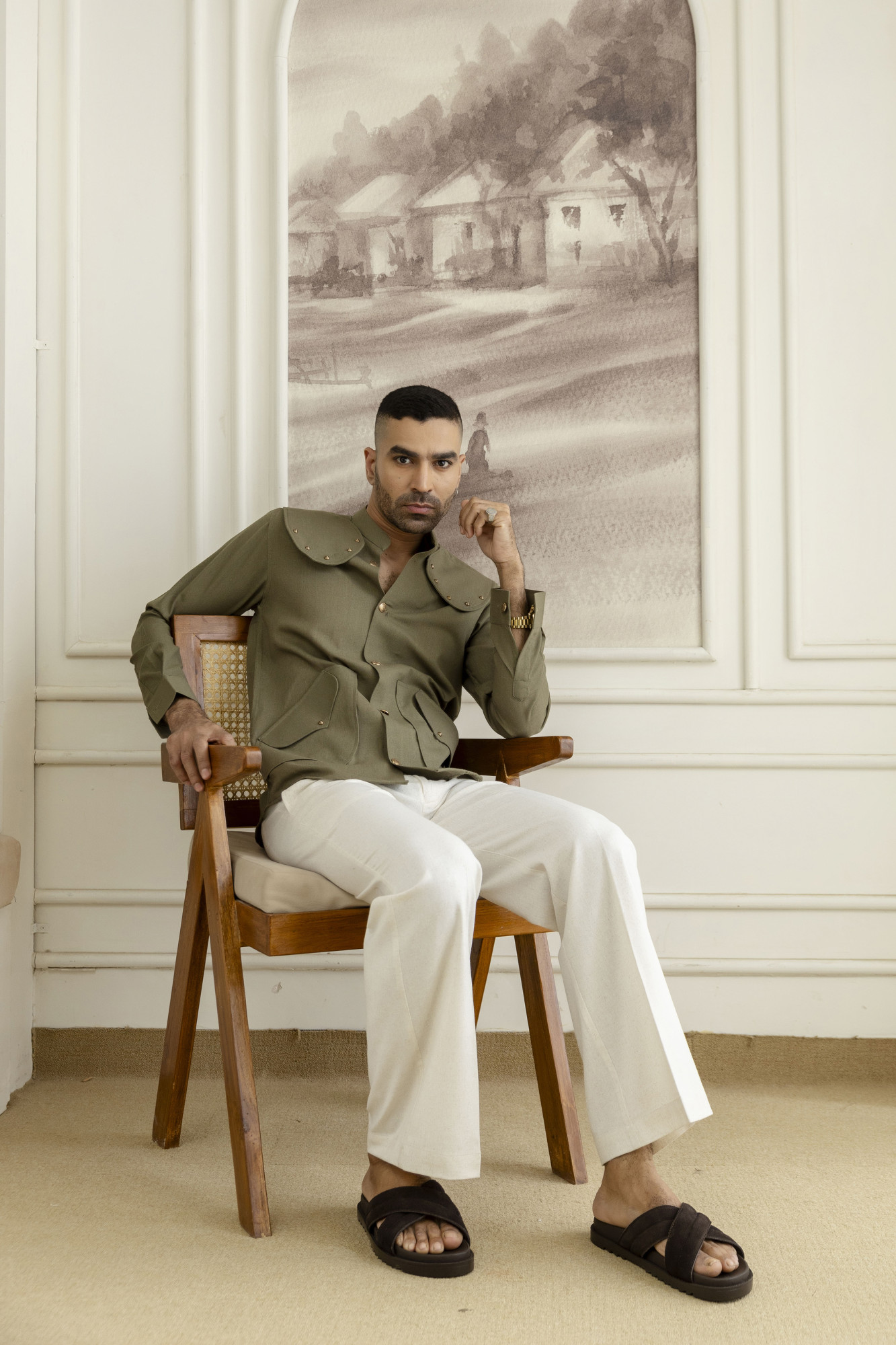 Royal Linen Shacket In Olive