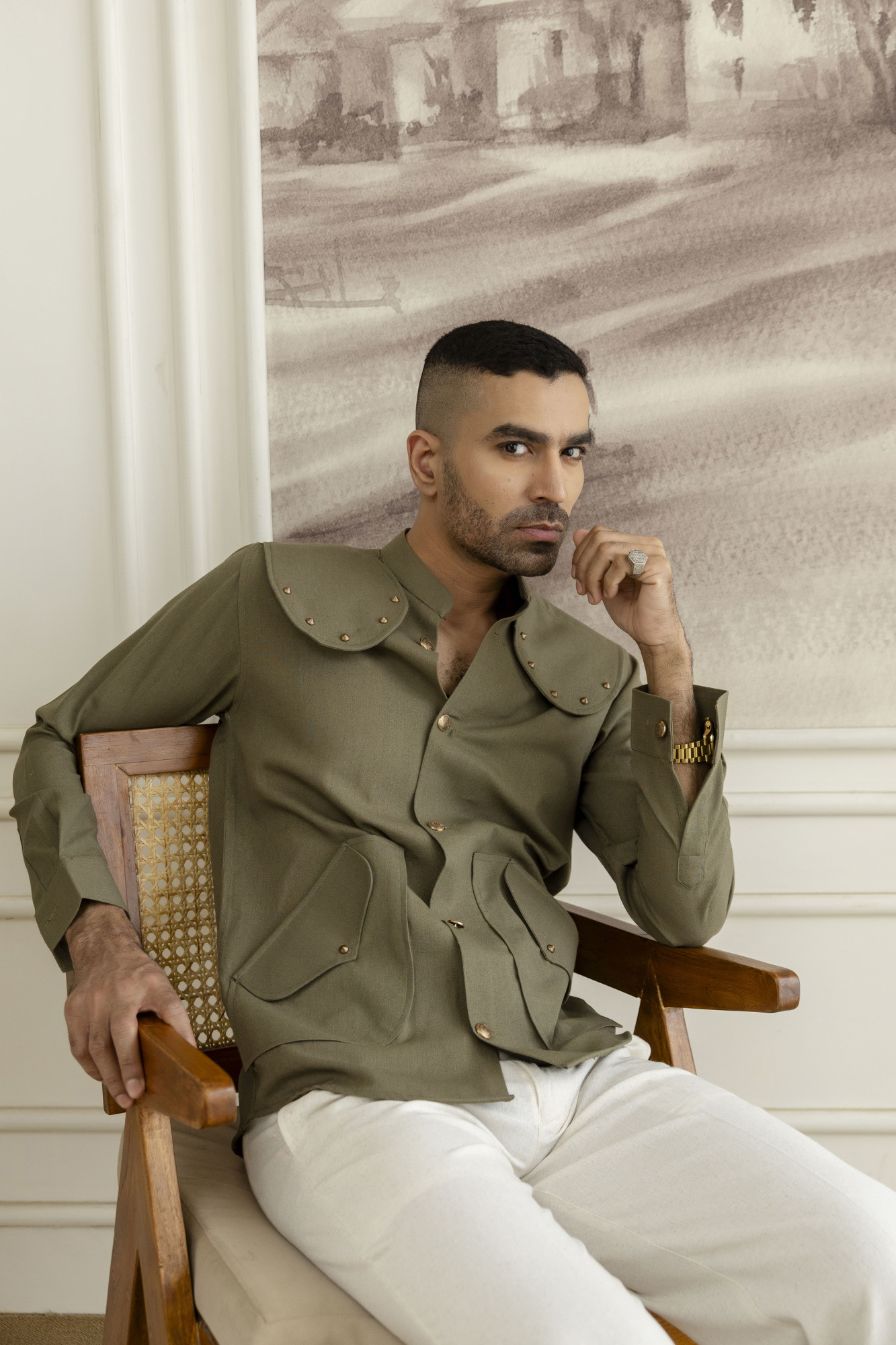 Royal Linen Shacket In Olive