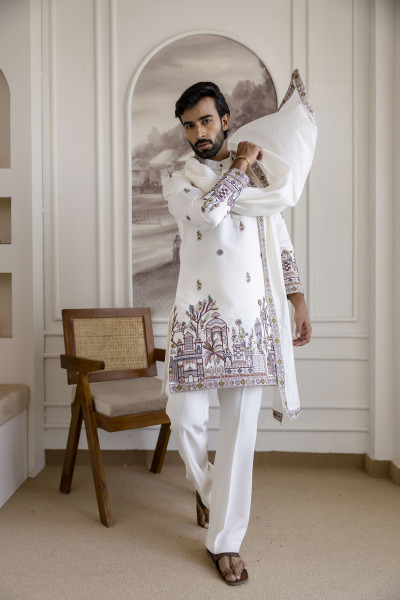 Embroidered Kurta with Dupatta In White