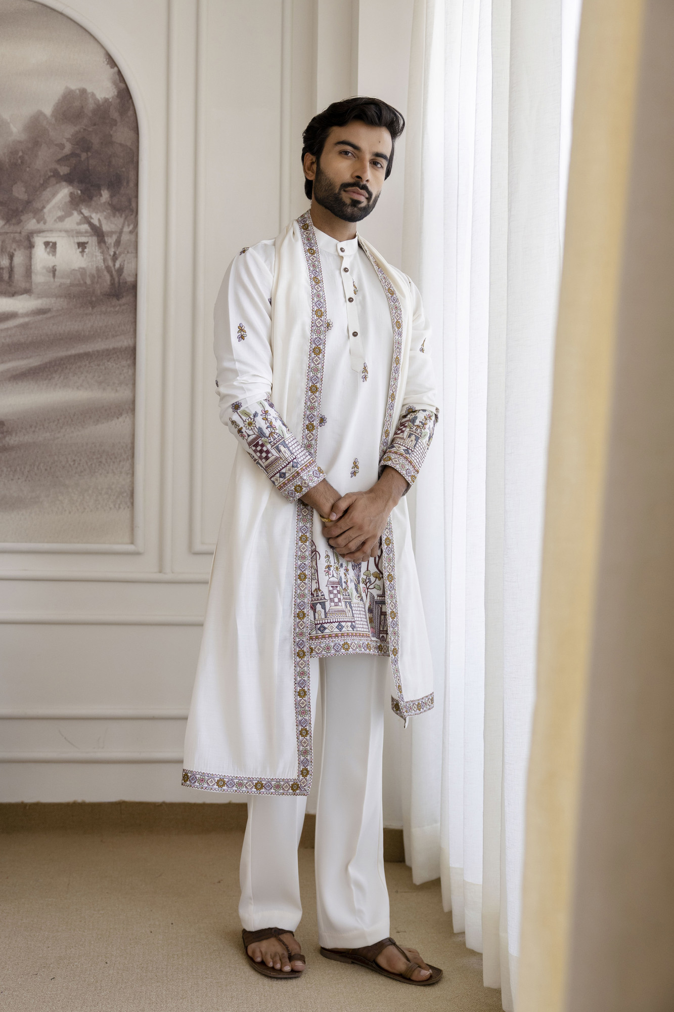 Embroidered Kurta with Dupatta In White