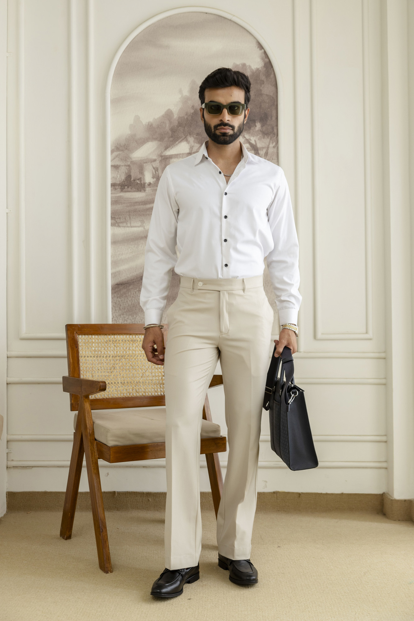 Bootcut Striped Pants In Cream