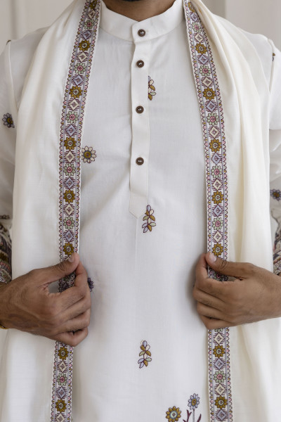 Embroidered Kurta with Dupatta In White