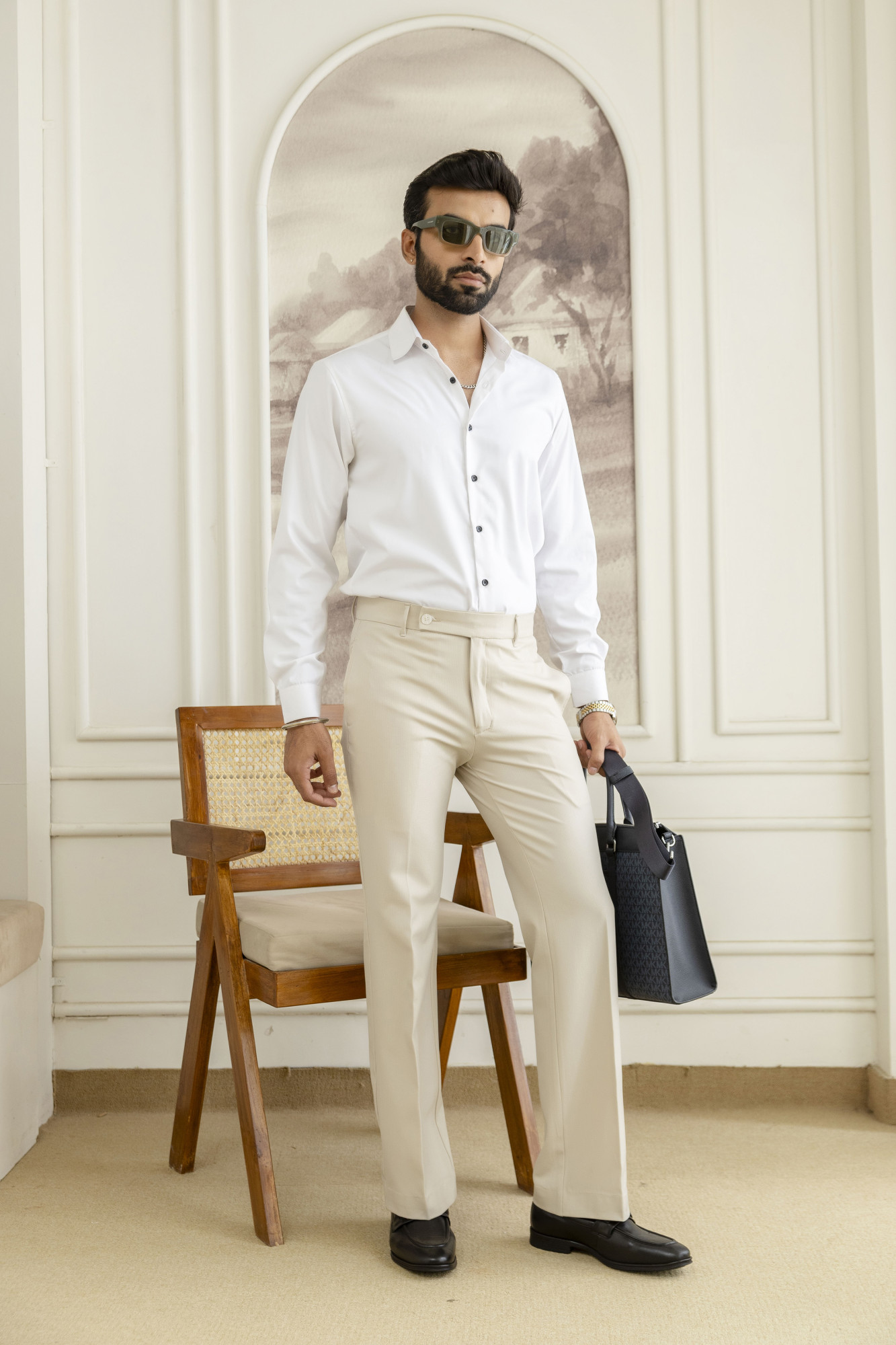 Bootcut Striped Pants In Cream