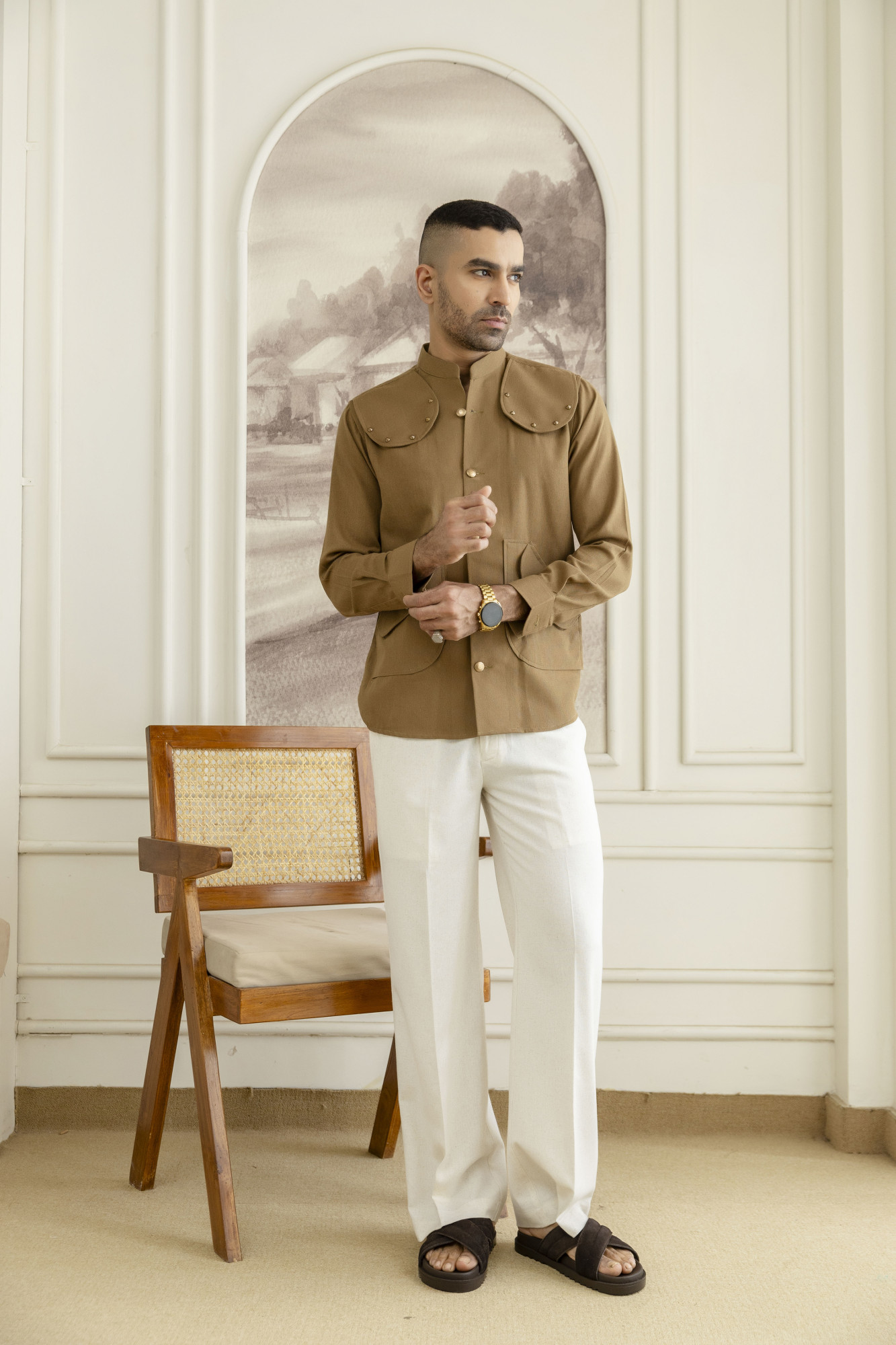 Royal Linen Shacket In Dark Mustard