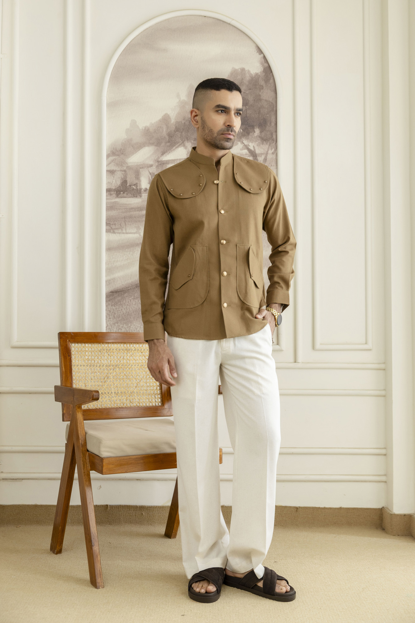 Royal Linen Shacket In Dark Mustard