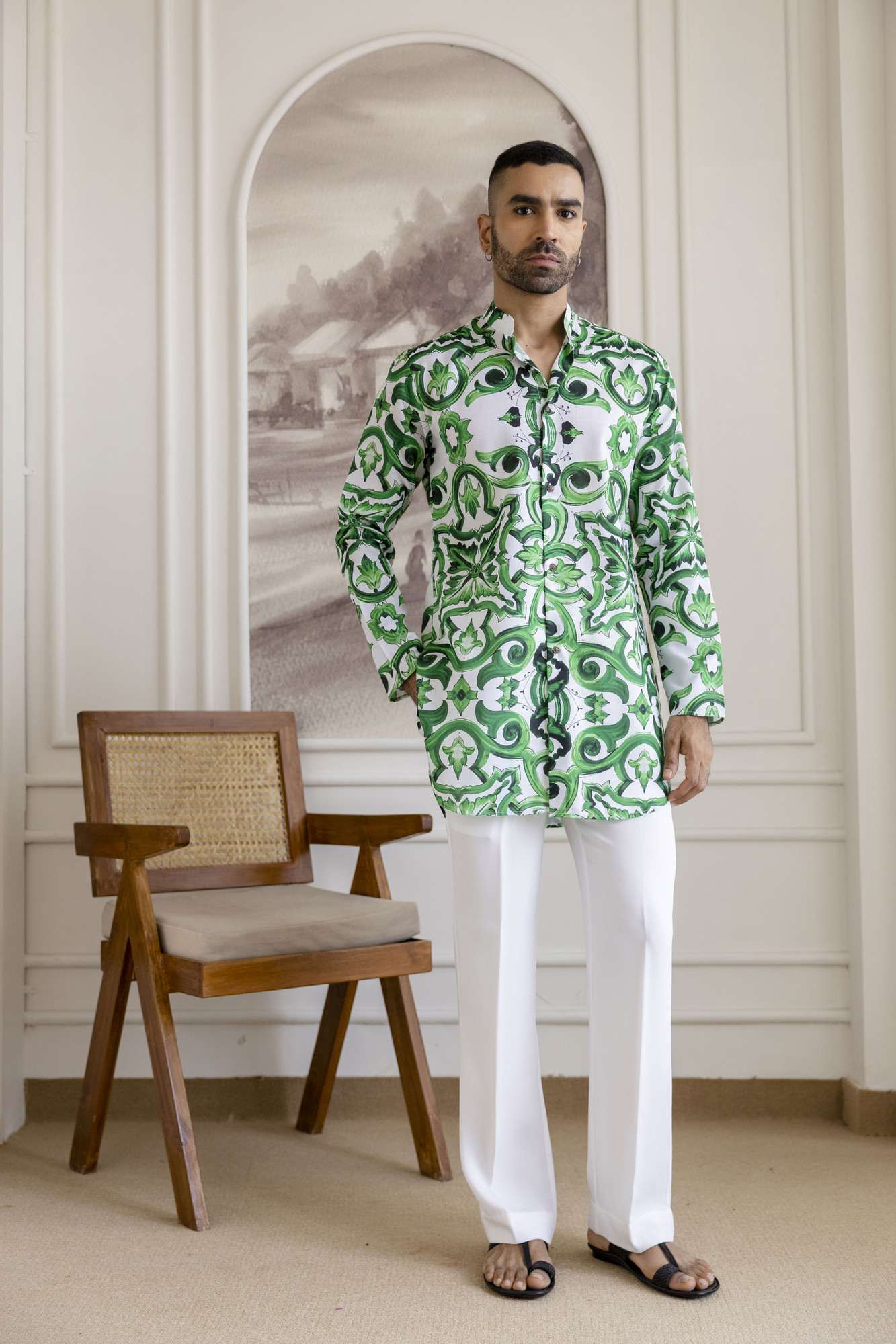 Abstract Print Kurta In Green