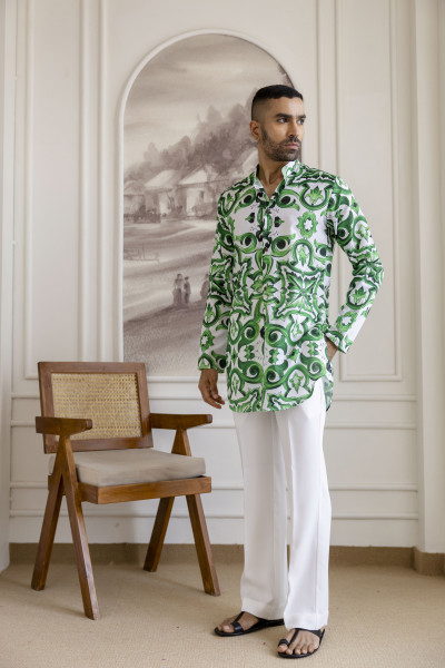 Abstract Print Kurta In Green