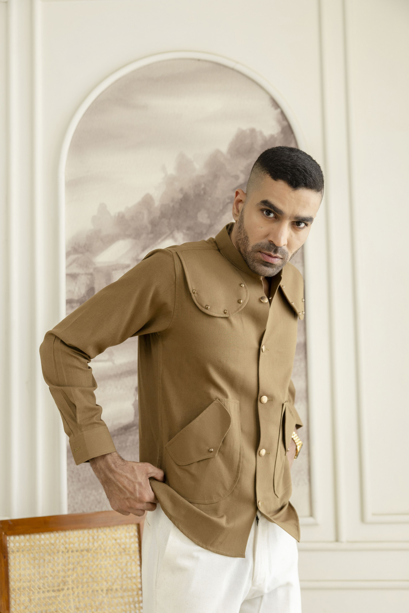 Royal Linen Shacket In Dark Mustard