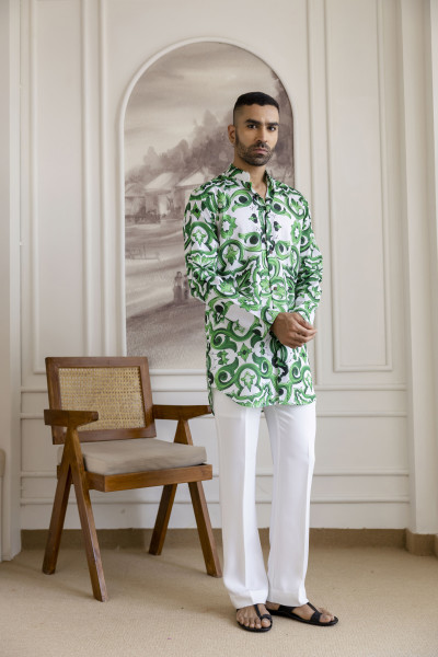 Abstract Print Kurta In Green