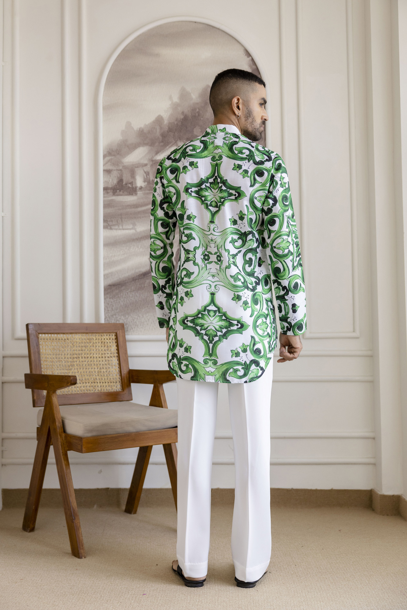 Abstract Print Kurta In Green